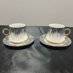 Elegant Gold and Blue Espresso Teacup Set